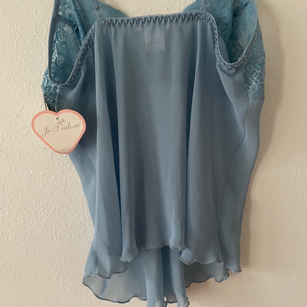 Je T'adore Babydoll Camisole Lace & Chiffon Cami Tank Top Blue - Picture 10 of 16